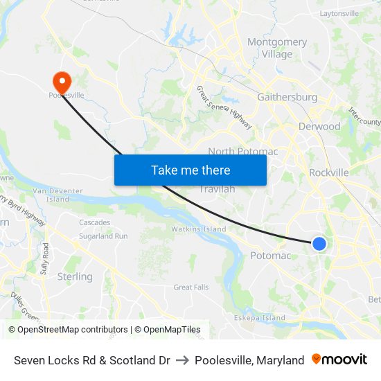 Seven Locks Rd & Scotland Dr to Poolesville, Maryland map