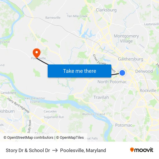 Story Dr & School Dr to Poolesville, Maryland map