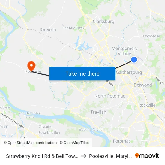 Strawberry Knoll Rd & Bell Tower Dr to Poolesville, Maryland map