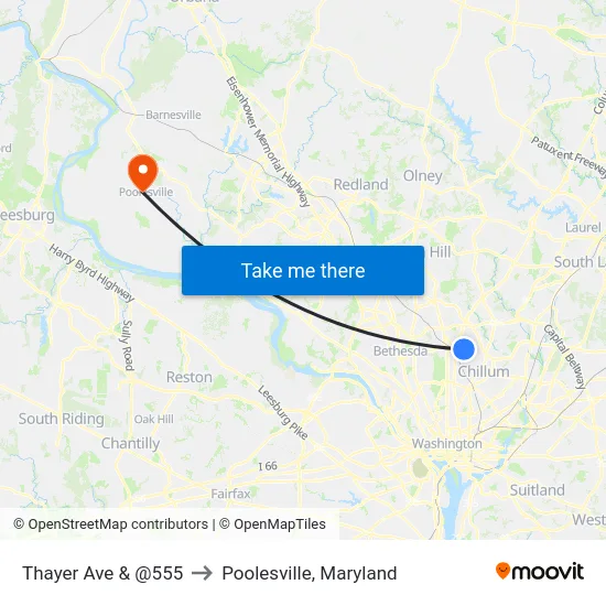 Thayer Ave & @555 to Poolesville, Maryland map