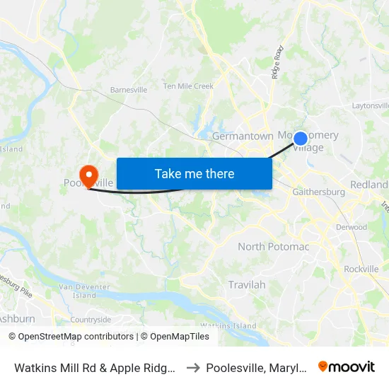 Watkins Mill Rd & Apple Ridge Rd to Poolesville, Maryland map