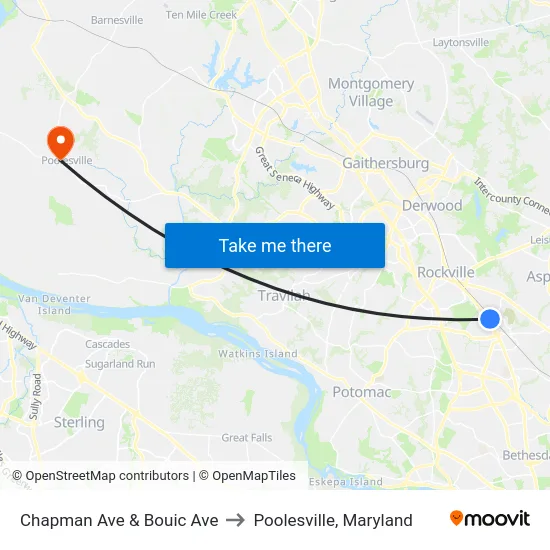 Chapman Ave & Bouic Ave to Poolesville, Maryland map