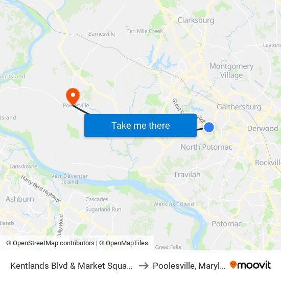 Kentlands Blvd & Market Square Ent to Poolesville, Maryland map