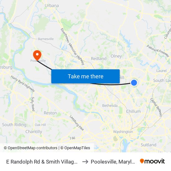 E Randolph Rd & Smith Village Rd to Poolesville, Maryland map