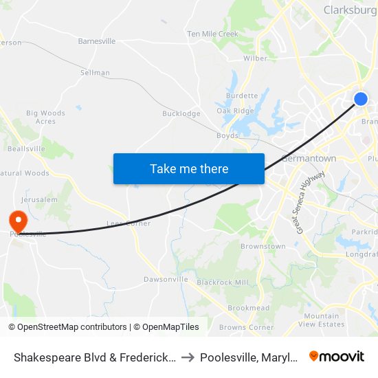 Shakespeare Blvd & Frederick Rd to Poolesville, Maryland map