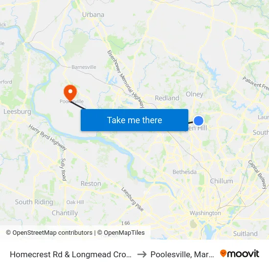 Homecrest Rd & Longmead Crossing Dr to Poolesville, Maryland map