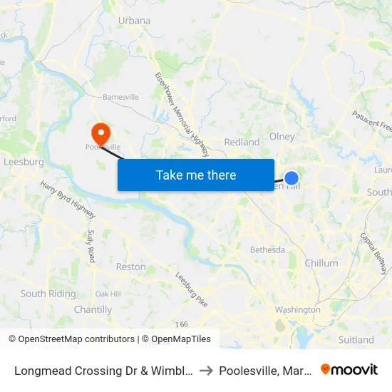 Longmead Crossing Dr & Wimbledon Dr to Poolesville, Maryland map
