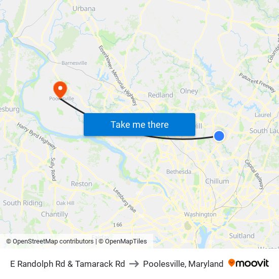 E Randolph Rd & Tamarack Rd to Poolesville, Maryland map