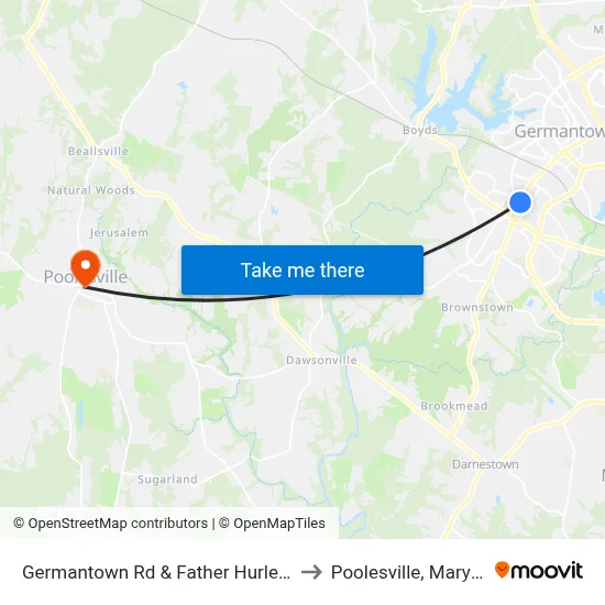 Germantown Rd & Father Hurley Blvd to Poolesville, Maryland map