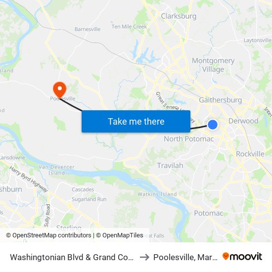 Washingtonian Blvd & Grand Corner Blvd to Poolesville, Maryland map