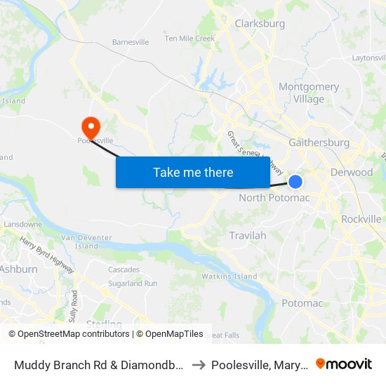 Muddy Branch Rd & Diamondback Dr to Poolesville, Maryland map