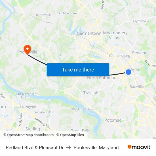 Redland Blvd & Pleasant Dr to Poolesville, Maryland map