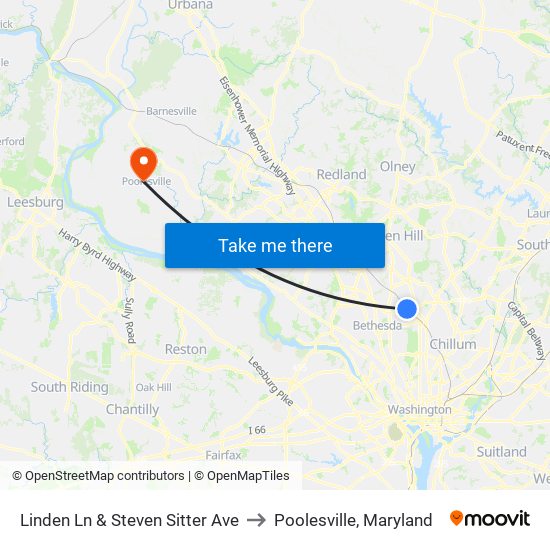 Linden Ln & Steven Sitter Ave to Poolesville, Maryland map