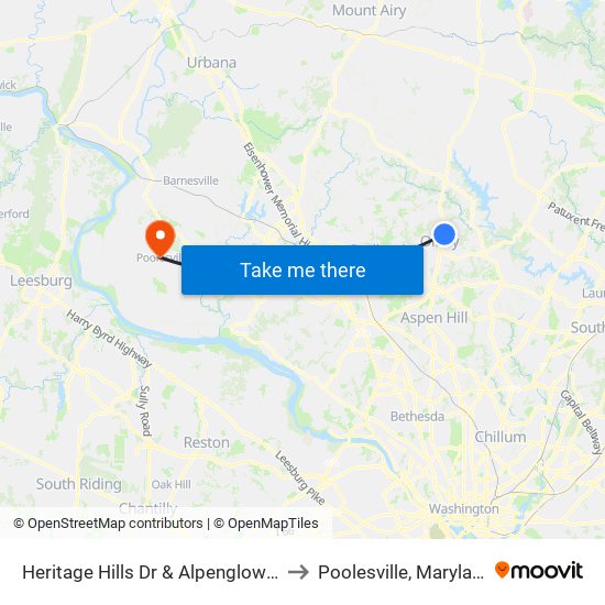 Heritage Hills Dr & Alpenglow Ln to Poolesville, Maryland map