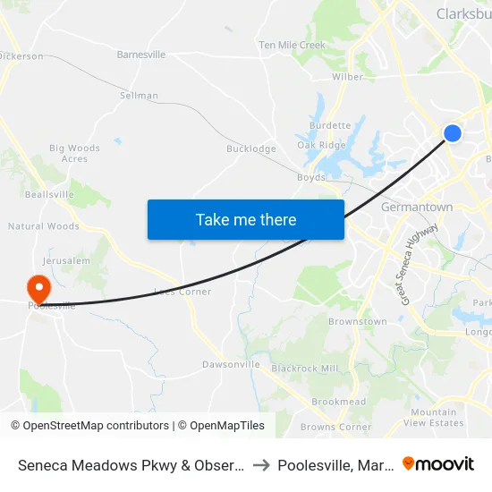 Seneca Meadows Pkwy & Observation Dr to Poolesville, Maryland map