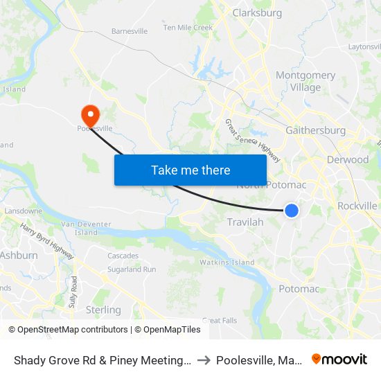 Shady Grove Rd & Piney Meetinghouse Rd to Poolesville, Maryland map