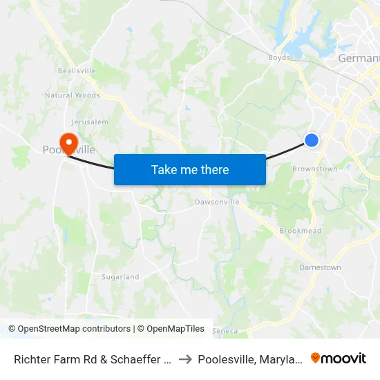 Richter Farm Rd & Schaeffer Rd to Poolesville, Maryland map