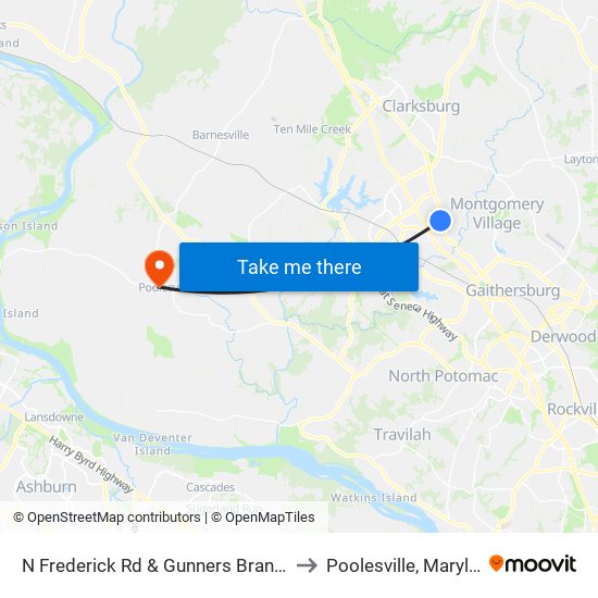 N Frederick Rd & Gunners Branch Rd to Poolesville, Maryland map