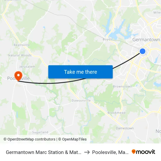 Germantown Marc Station & Mateny Hill Rd to Poolesville, Maryland map