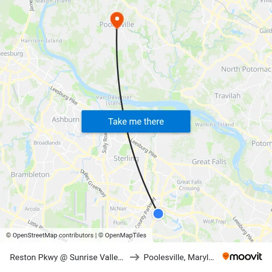 Reston Pkwy @ Sunrise Valley Dr to Poolesville, Maryland map