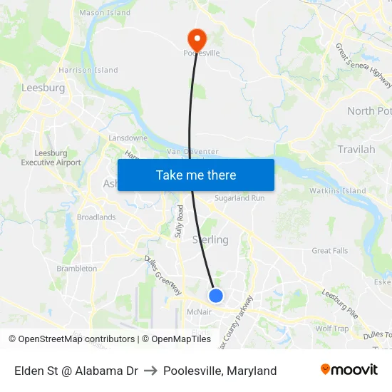 Elden St @ Alabama Dr to Poolesville, Maryland map