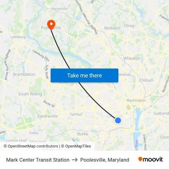 Mark Center Transit Station to Poolesville, Maryland map