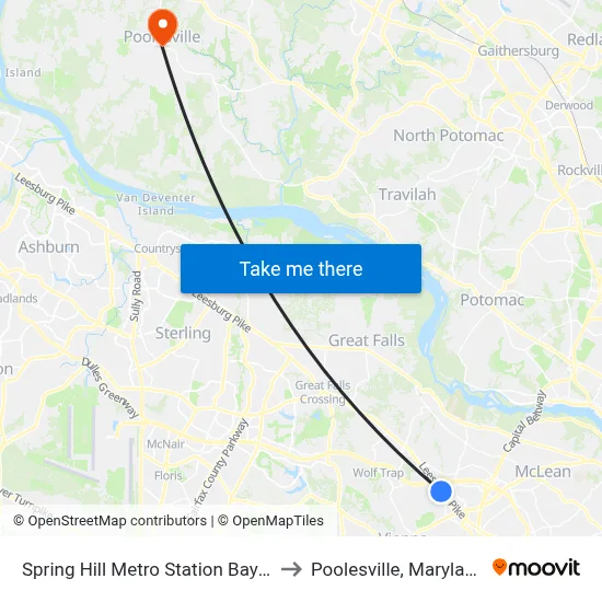 Spring Hill Metro Station Bay C to Poolesville, Maryland map