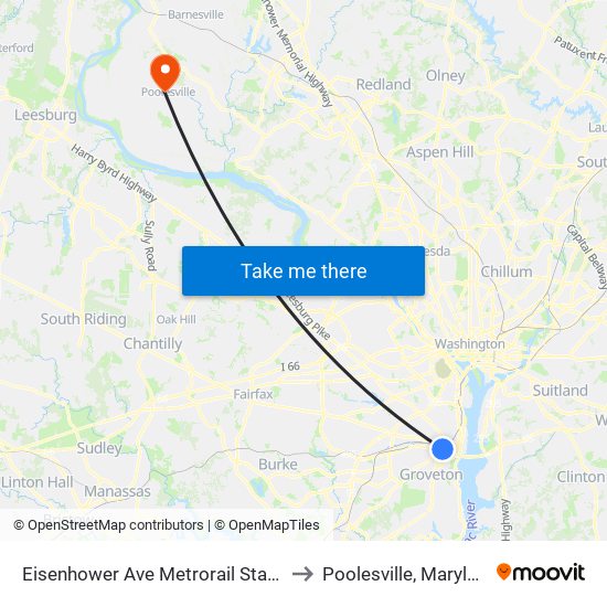 Eisenhower Ave Metrorail Station to Poolesville, Maryland map