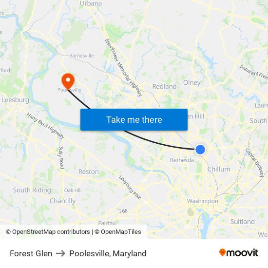 Forest Glen to Poolesville, Maryland map