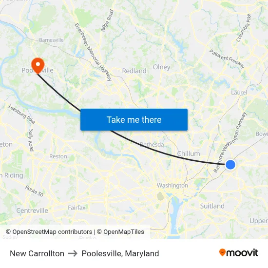 New Carrollton to Poolesville, Maryland map
