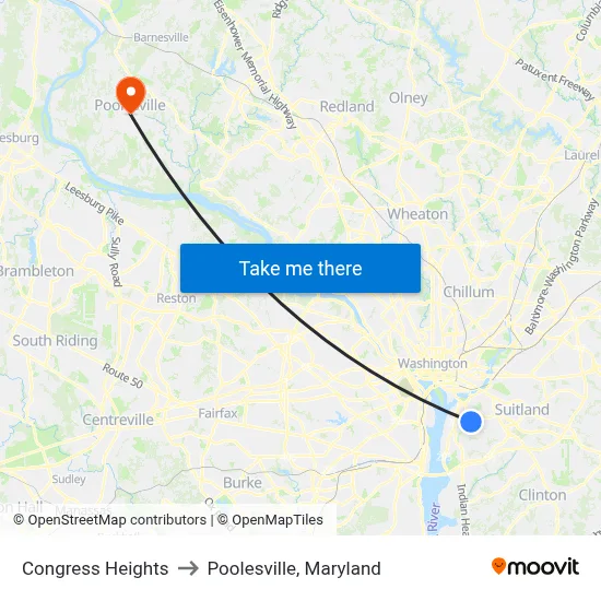 Congress Heights to Poolesville, Maryland map