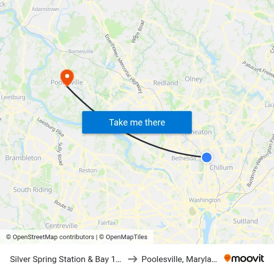 Silver Spring Station & Bay 107 to Poolesville, Maryland map