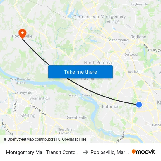 Montgomery Mall Transit Center & Bay A to Poolesville, Maryland map