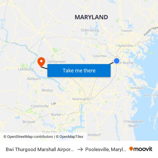 Bwi Thurgood Marshall  Airport, Md to Poolesville, Maryland map