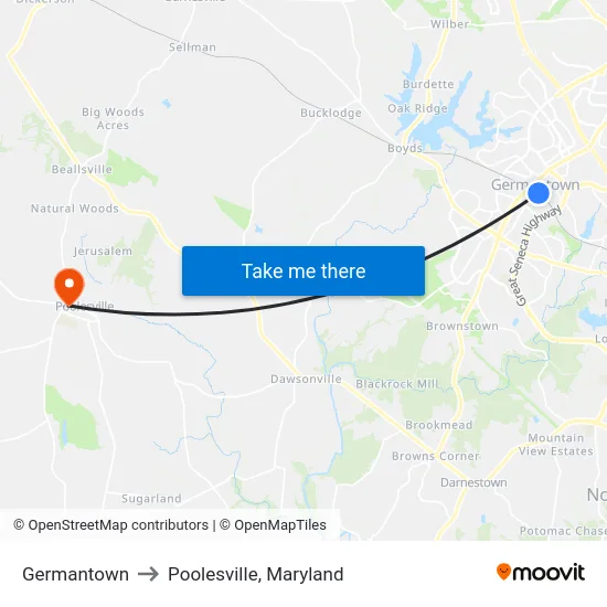 Germantown to Poolesville, Maryland map