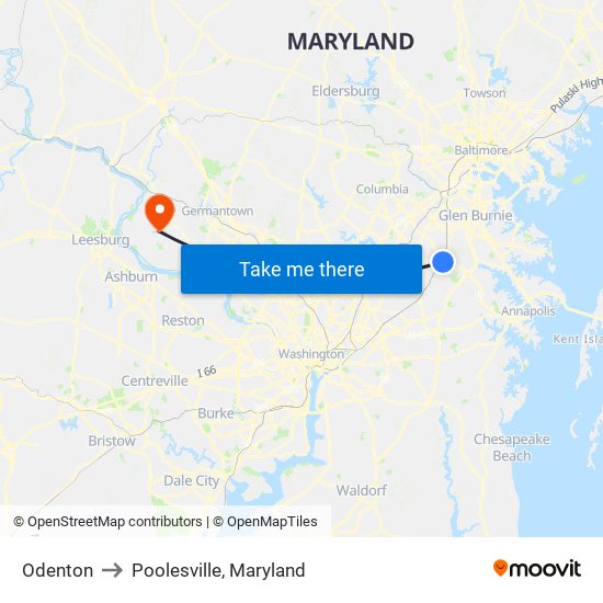 Odenton to Poolesville, Maryland map