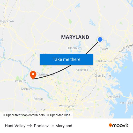 Hunt Valley to Poolesville, Maryland map