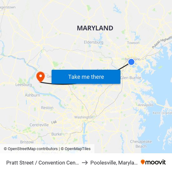 Pratt Street / Convention Center to Poolesville, Maryland map