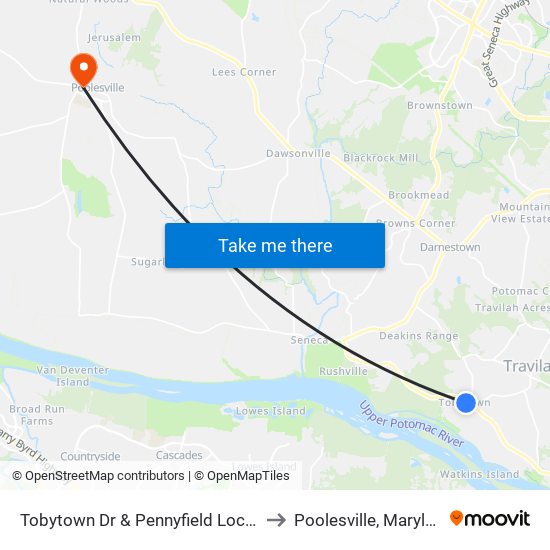 Tobytown Dr & Pennyfield Lock Ln to Poolesville, Maryland map