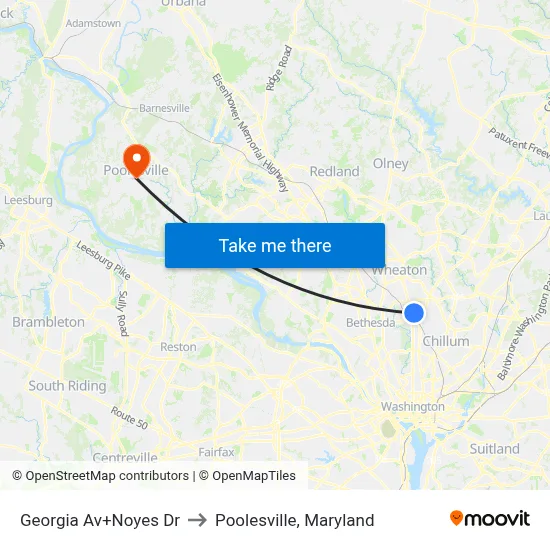 Georgia Av+Noyes Dr to Poolesville, Maryland map