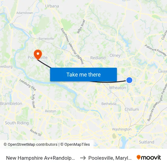 New Hampshire Av+Randolph Rd to Poolesville, Maryland map