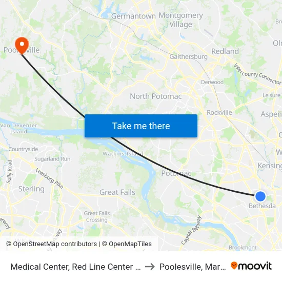 Medical Center, Red Line Center Platform to Poolesville, Maryland map