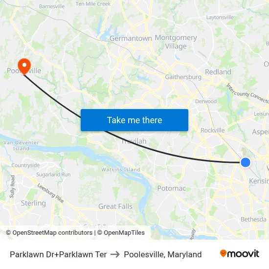 Parklawn Dr+Parklawn Ter to Poolesville, Maryland map