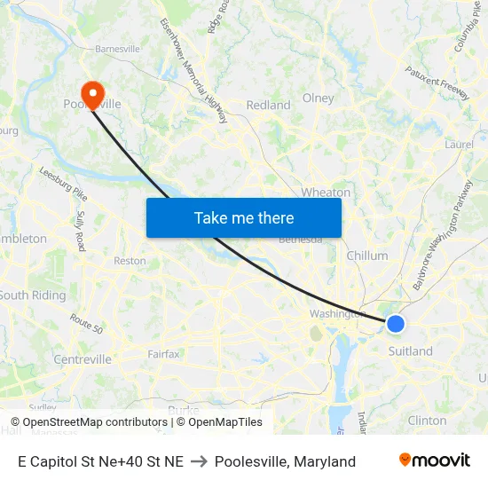 E Capitol St Ne+40 St NE to Poolesville, Maryland map