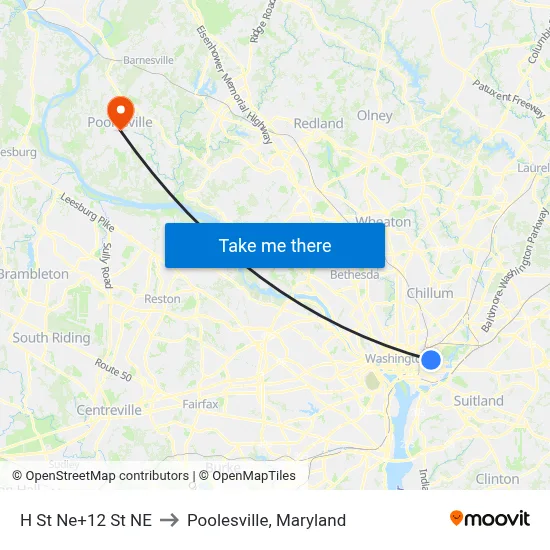 H St Ne+12 St NE to Poolesville, Maryland map