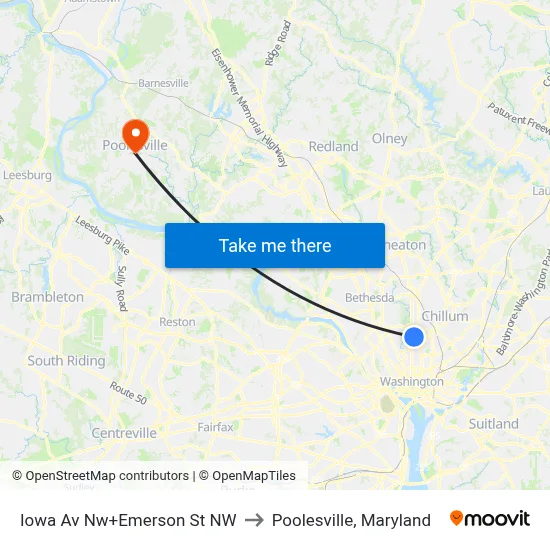 Iowa Av Nw+Emerson St NW to Poolesville, Maryland map