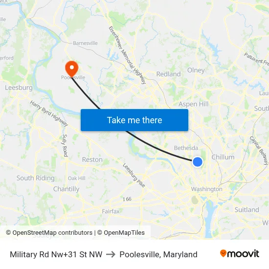 Military Rd Nw+31 St NW to Poolesville, Maryland map