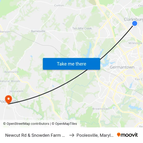 Newcut Rd & Snowden Farm Pkwy to Poolesville, Maryland map