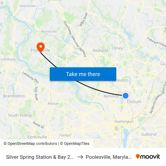 Silver Spring Station & Bay 227 to Poolesville, Maryland map