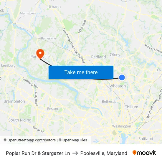 Poplar Run Dr & Stargazer Ln to Poolesville, Maryland map